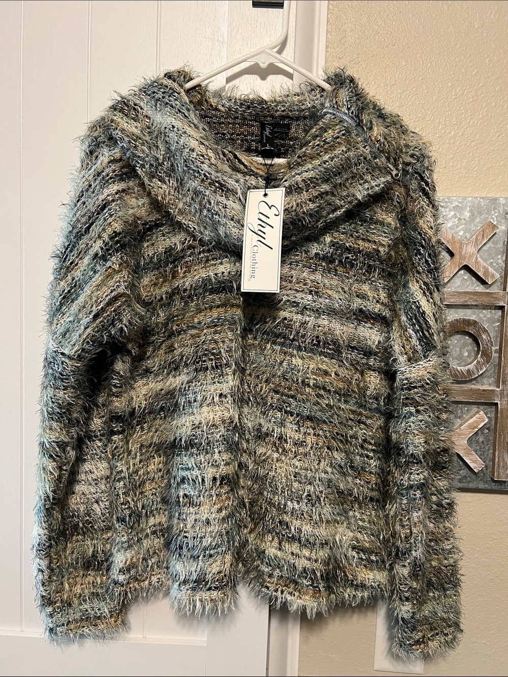 NWT Ethyl Clothing Women's Multicolor Fuzzy Knit Sweater
